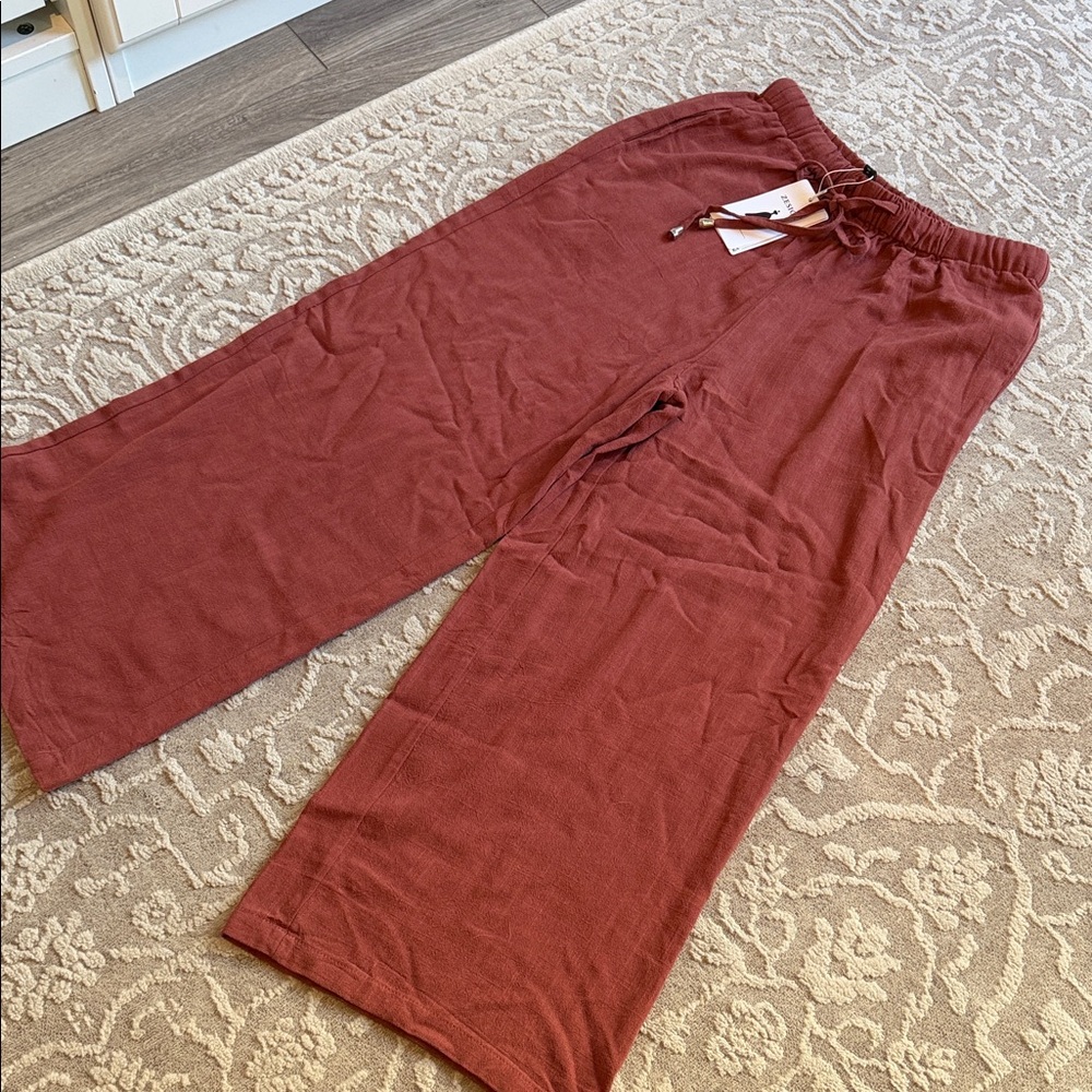 Rust Red Wide Leg Drawstring Pants